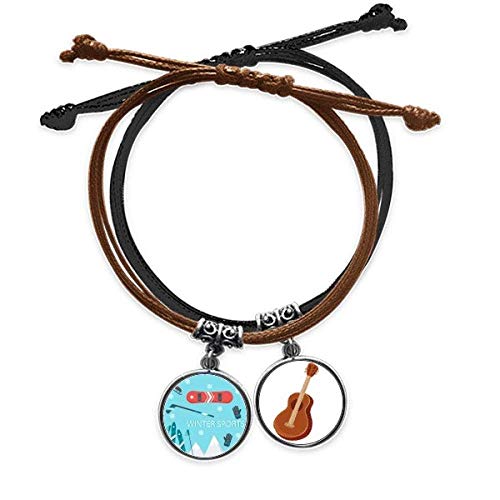 DIYthinker Deporte el Equipo de Esqui Cartoon Illustration Pulsera Cuerda Mano Cadena Cuero Guitarra Pulsera