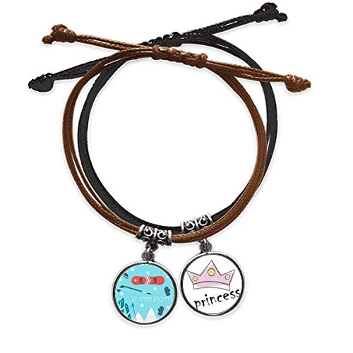 DIYthinker Deporte el Equipo de Esqui Cartoon Illustration Pulsera Cuerda Mano Cadena Cuero Princesa Pulsera