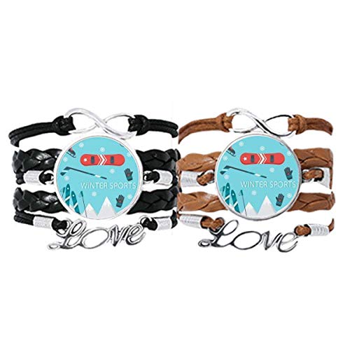 DIYthinker Deporte el Equipo de Esqui Cartoon Illustration Pulsera Pareja de Cuerdas de Cuero