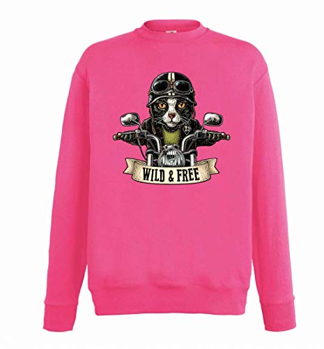 Druckerlebnis24 - Sudadera unisex para niño, diseño de gato y moto fucsia 14 años