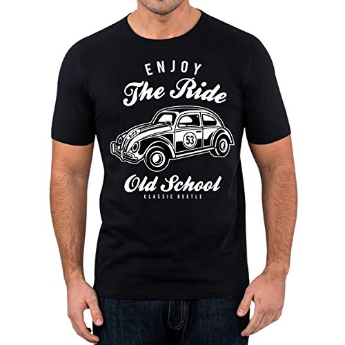 Elbster Camiseta impresa con motivos camisa herbie escarabajo clásico para hombres negro S