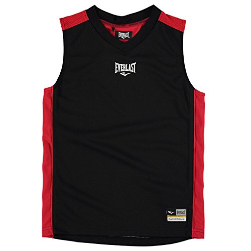 Everlast Camiseta de baloncesto para niños, cuello en V, sin mangas, camiseta deportiva negro/rojo S