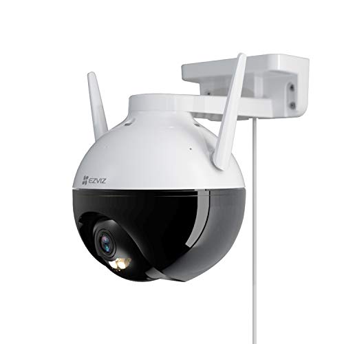EZVIZ PT Cámara Bala de Vigilancia Exterior 1080p, IP Wi-Fi Pan&Tilt Cámara de Seguridad con Visión Nocturna Inteligente, IA Integrada con Defensa Activa Luz Estroboscópica ,Compatible con Alexa, C8C