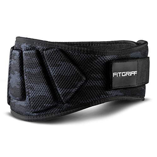 Fitgriff® Cinturón Gym V1 - Cinturon Gimnasio, Musculación, Halterofilia, Crossfit, Levantamiento Pesas, Fitness - Mujeres y Hombres (Camuflaje Negro, Medio)