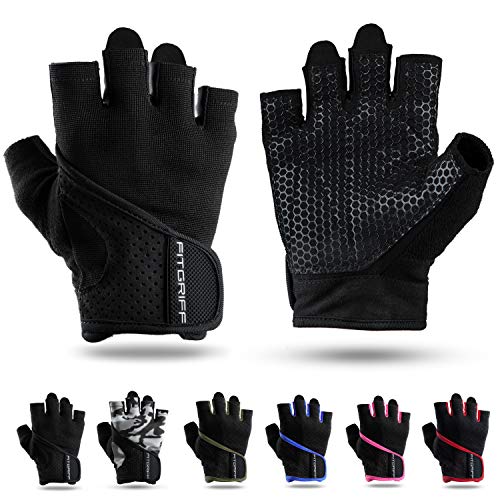 Fitgriff® Guantes de Gimnasio V1 para Hombre y Mujer - Antideslizante Guantes para Crossfit, Gym, Fitness, Entrenamiento y Pesas - Protección de la Palma - Black Small