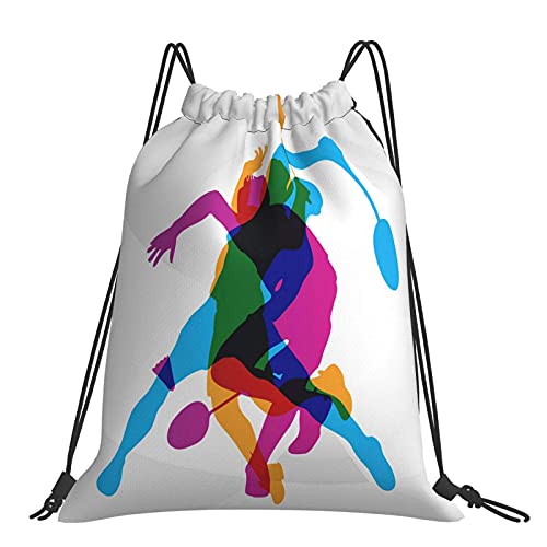 FJJLOVE Jugadores de bádminton en acción Logo Mochila con cordón para Mujeres Regalos Mochila de Senderismo Mochilas con cordón Bolsa de Cuerda Bolsas de Gimnasio Fuertes