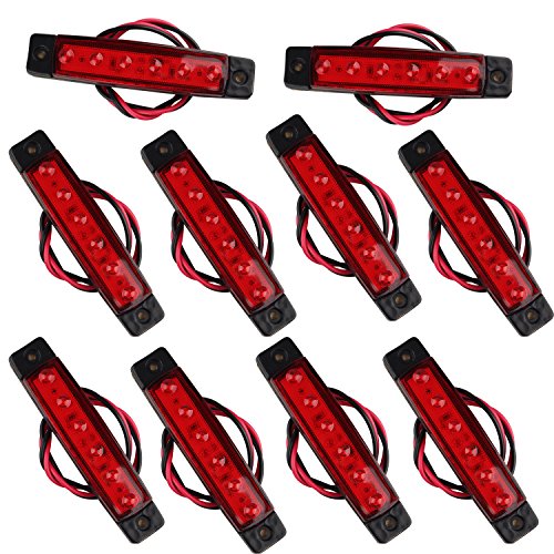 Futheda 10 piezas Luces LED 6 SMD Rojas DE 12 V para Luces de Posición Delantera y Trasera para Remolque, Camión, Caravana, Furgoneta, Autobús, Barco, Tractor o Autocaravana