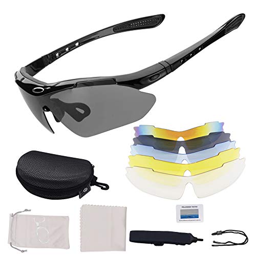 Gafas De Sol Polarizadas,Gafas de Sol Deportivas,con 5 Lentes Intercambiables UV400 Protección Antivaho Antireflejo Anti Viento,Correr Golf Beisbol Surf Conducción Esquiando UV400 Protección