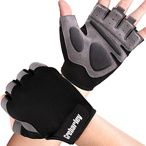 Grebarley Guantes de Gimnasio sin Dedos para Levantamiento de Pesas, Entrenamiento Cruzado, Ciclismo para Mujer y Hombre (Gris Oscuro, XL)