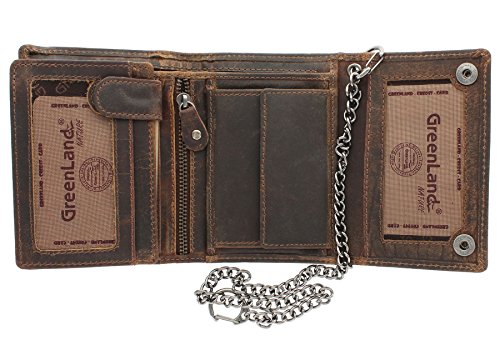 Greenland-Nature Montana Cartera Motorista con Cadena de Seguridad de Cuero para Hombre 191 Marrón