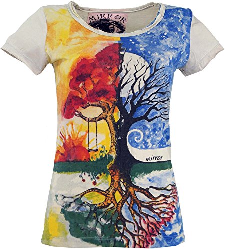 Guru-Shop - Camiseta de manga corta para mujer (algodón), diseño de espejo Tree Of Life / Beige M