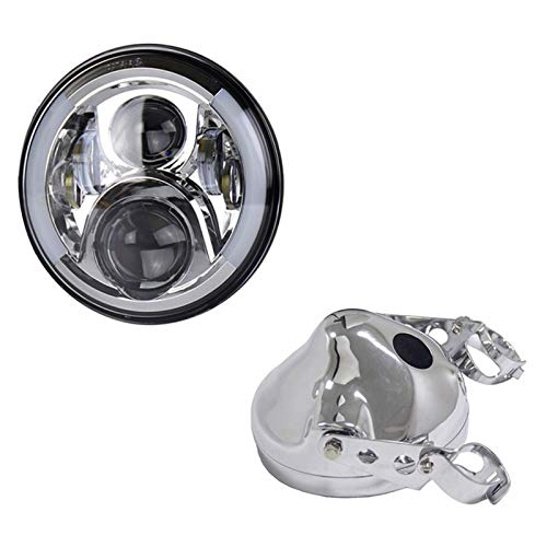 HAIHAOYF 7"Faros Redondos, Motocicleta HI/LO H4 Light, CAMBLE COMBILLA DE CUBIERTARIO Lámpara de alojamiento y paréntesis de Faros (Color : Chrome 1pc)