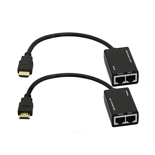 HDMI Extender,Hdmi to RJ45 Transmisor señal ,HDMI a RJ45 Convertidor repetidor Receptor y emisor, 1080 p, rango de transmisión de 30 m LAN Ethernet balun extender / repetidor vía Cat5e / 6