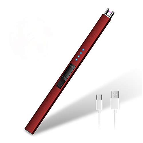 HOTERB Encendedor Electrico,Encendedor Cocina Electrico con Puerto USB Tipo C,Pantalla LED de Batería,Mechero Electrico USB Recargable para Encender el Cigarro,Cigarrillos,Cocina,Barbacoa(Rojo)