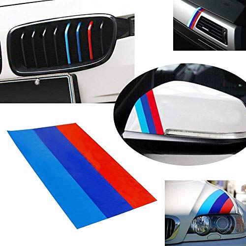 iJDMTOY Calcomanía de rayas de color M de 25 cm, compatible con decoración de interiores o exteriores de BMW, como rejilla de guardabarros lateral, falda, parachoques, espejo lateral, volante, etc