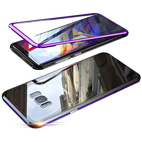 Jonwelsy Funda para Samsung Galaxy S8 (5,8 Pulgada), 360 Grados Delantera y Trasera de Transparente Vidrio Templado Case Cover, Fuerte Tecnología de Adsorción Magnética Metal Bumper Cubierta
