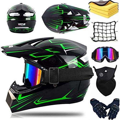 Juego de casco de motocross, casco de motocross, casco completo para adultos, jóvenes y jóvenes, casco todoterreno con guantes y gafas (XL 60-61)