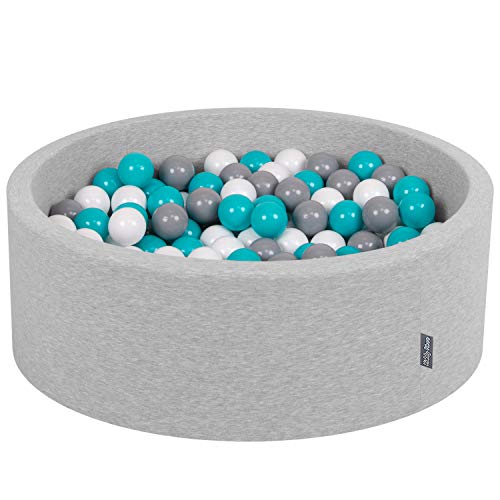 KiddyMoon 90X30cm/200 Bolas ∅ 7Cm Piscina De Bolas para Ninos Hecha En La UE, Gris Clr:Gris,Blanco,Turquesa