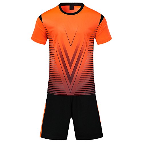 KINDOYO Traje de fútbol de los Hombres de Verano Ropa Deportiva Uniformes Equipo de Entrenamiento de Manga Corta Trajes de Entrenamiento para niños, Naranja, US S=Tag M, Adulto(157-165CM)