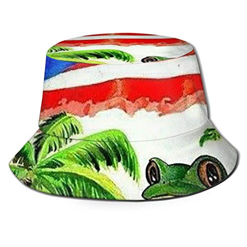 Lawenp Fisherman Bucket Caps Puerto Rico 's Frog Hombres Mujeres Empacable Reversible Verano Impreso Playa Sombrero para el Sol Protección ala Ancha Transpirable para Pesca Senderismo Golf Negro