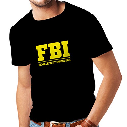 lepni.me Camisetas Hombre Inspector del Cuerpo Femenino - FBI - Citas de la Broma, Lemas Divertidos (Large Negro Amarillo)