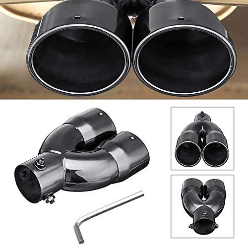 LIXUDECO Tubo de Escape 63mm Double Barrel Coche Tubería de Escape Muffler 2.5 '' Universal Coche Inlet Dual Trasero Muffler Subger Tube Tube Outlet