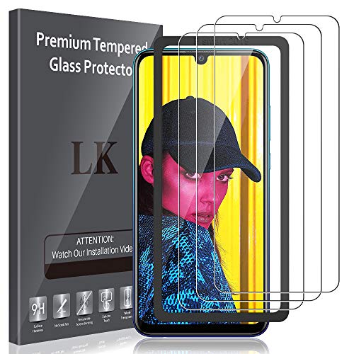 LK Compatible con Huawei P Smart 2019 / Honor 10 Lite Protector de Pantalla,3 Pack,9H Dureza Cristal Templado, Equipado con Marco de Posicionamiento,Vidrio Templado Screen Protector