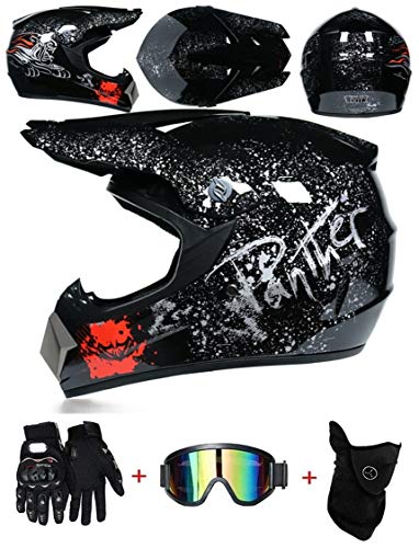 LZSH Casco de moto casco de motocross profesional, casco de cross, MTB, casco infantil, casco con gafas/guantes/máscara, ECE homologado adultos niños quad bike ATV go-kart-helm (A,XL: 61-62 cm)