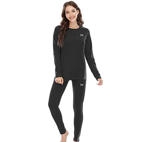 MEETYOO Conjuntos térmicos Mujer, Ropa Interior termica Invierno Base Layer Thermo Pantalones para Running Ciclismo Esquí (Negro, L)