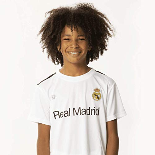 Morefootballs – Juego de camiseta oficial del Real Madrid para niños, temporada 18/19 – 164, equipo completo de tenue con camiseta y pantalones cortos, camiseta y pantalones cortos