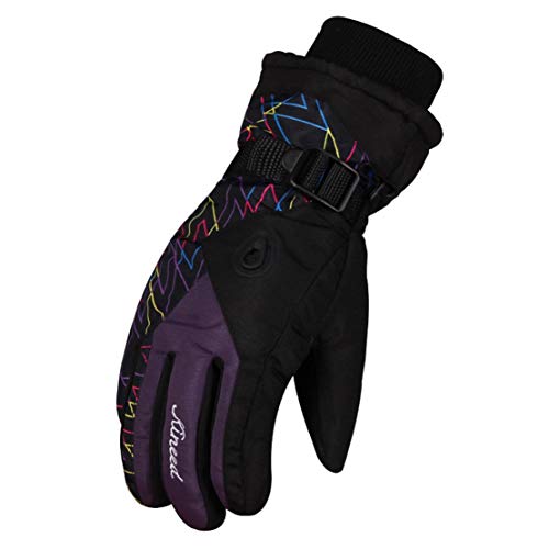 Mujer Guantes de Esquí Impermeable A Prueba de Viento Antideslizante Resistente Al Desgaste Diseño Grueso y Cálido, Equipamiento Deportivo Al Aire Libre,Purple