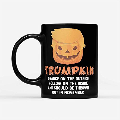 N\A Regalo para Navidad - Día de San Valentín 11oz Trumpkin Orange en el Exterior y Debe tirarse en noviembre Halloween - Taza Negra