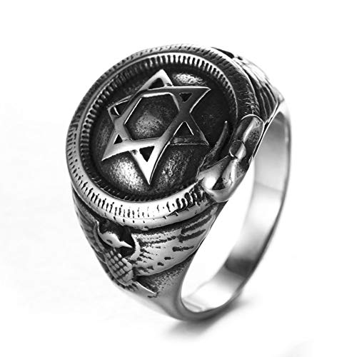 NA Rock judío Estrella de David Estilo clásico Emblema de judaísmo Anillo de Acero Inoxidable para Hombres, Tótem Animal Edge