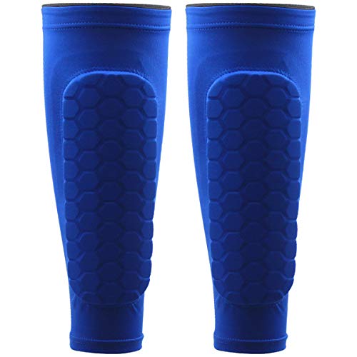 Natuce 1 par Fútbol Espinilleras Calcetines Fijo Manga Con espuma, Soccer Shin Guard Sleeves Medias elásticas Shin Pad Calcetines manga protectora, Juventud adulta - Partido de futbol (Niño-Azul)