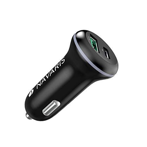 Navaris Cargador de Coche con Carga rápida QC 3.0 y PD - Adaptador con 1x USB A con Quick Charge y 1x USB C con Power Delivery - 36W en Negro