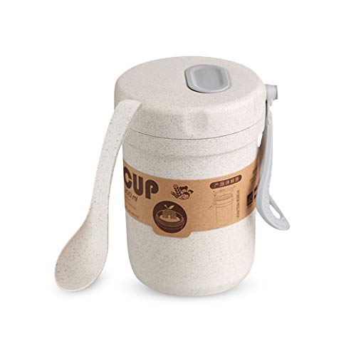 N/F Mousyee Taza de Yogur, Recipiente Portátil de 300 ml para Muesli de Cereales con Leche, Apto para Microondas, sin BPA, Sellado para Evitar Desbordes, con Cuchara para El Desayuno (Beige)