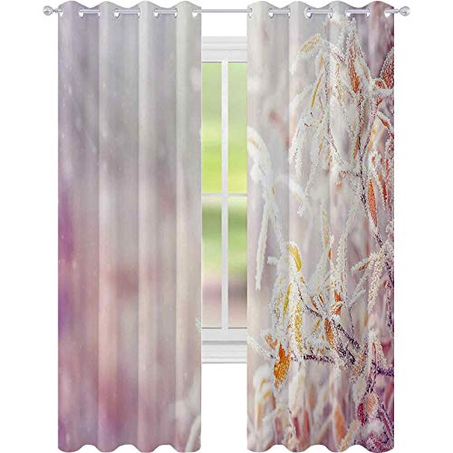 Niños cortinas opacas, Ramas de Nieve Árbol Hojas de Copos de Nieve Navidad Tema Noviembre Naturaleza, W52 x L72 Habitación Oscurecimiento Cortina para Sala de Sala, Naranja Rosa Blanco