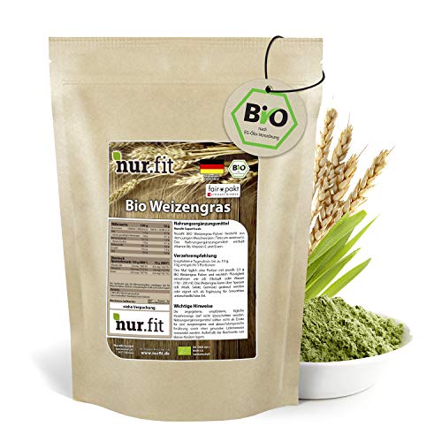 nur.fit by Nurafit Hierba de trigo en polvo orgánica 1kg - Hierba de trigo natural sin aditivos de cultivo alemán -Pasto de trigo para smoothies verdes, alimento crudo de calidad