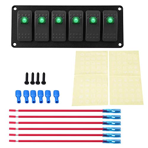 Panel Interruptores de 6 Gang con Led, Interruptor Basculante Impermeable 12-24V para Coche, Barcos(Verde)