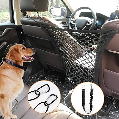 PETLOFT Red para Perro Coche, Elástica Barrera para Vehículo de Mascota de Seguridad para el Asiento Delantero con Bolsa de Almacenamiento y Correa de Seguridad, Ajuste para la Mayoría de Vehículos