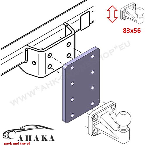 Placa adaptadora Universal para Ajuste de Altura 4 x 56 del Enganche de Remolque para Bolas de Brida de 4 Agujeros (Altura Regulable AHK).