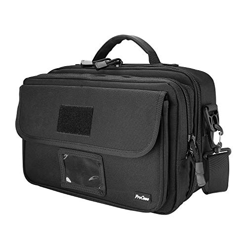 ProCase Bolsa Táctica Grande de Armas al Campo Disparo, Gran Bolsa de Lona Acolchada para Pistola, Cargador, Munición, Gafas y Protector Oídos, Bolso para Caza, Disparo Deportivo, Campo de Tiro -Negro