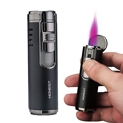 PROMESA Storm Lighter Encendedor de cigarros 4 Jet Red Flames Gas recargable con taladro de cigarro Regalo de hombre (Negro F) (Negro f)