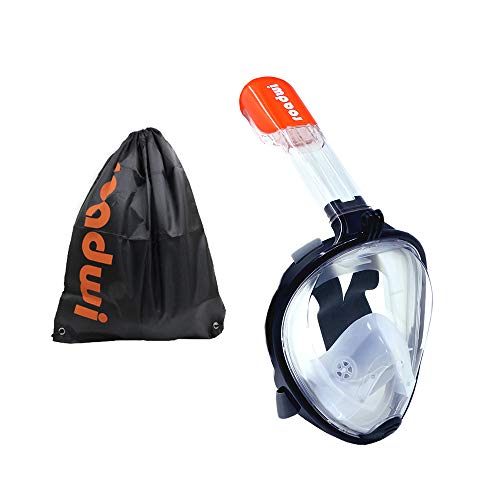 ROADWI Máscara de Snorkel de cara Completa , Equipo de Buceo de 180 Grados, Máscara de Buceo con Máscara de Buceo Fácil, Diseño Antifugas con Cámara de Acción para Adultos y Niños (Negro, L/XL)