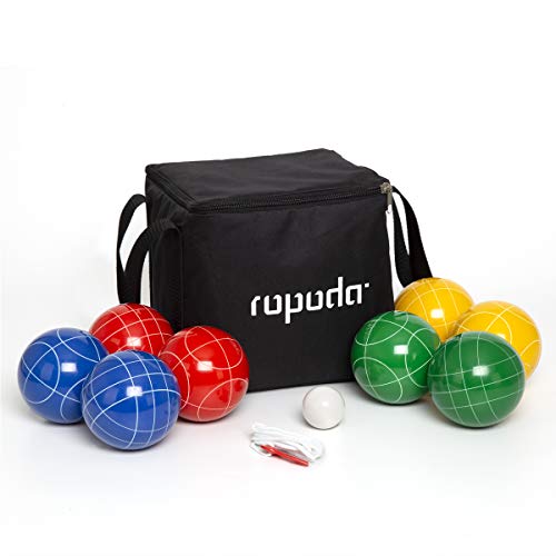 ROPODA - Juego de bolas de petanca de 90 mm con 8 bolas, boliche, estuche y cuerda de medición para patio, césped, playa y más, para 2-8 personas