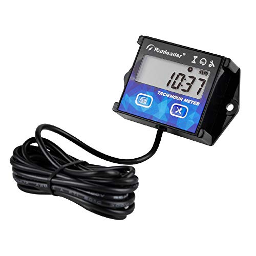 Runleader - Tacómetro digital de horas, mantenimiento y alerta de RPM con luz de fondo para tractor de césped, soplador de hojas, generador, compresor, ATV, paramotor, jetski