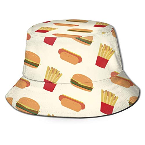 SDFRG Hamburguesa Papas fritas Hamburguesa gigante 3D Comidas rápidas Sombreros unisex impresos Sombrero para el sol empacado impreso Verano Viajes casuales Sombrero de pesca en la playa Protección so