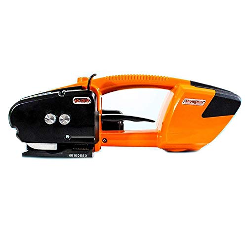 SIERINO Empacadora Eléctrica Portátil de Mano - Automática Máquina Bultos Flejado de Soldadura Recargable Máquina de Flejado Soldadura de Fleje Máquina para Ancho de 13-16MM PET/PP Correa (Orange)