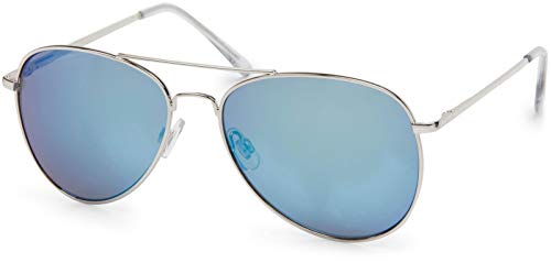 styleBREAKER Aviadores Gafas de sol con lentes tintadas o de espejo con bisagra de resorte, unisex 09020037, color:Marco plateado/vidrio azul