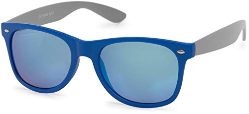 styleBREAKER Gafas de sol Nerd con lentes de espejo o tintadas, diseño clásico retro, unisex 09020039, color:Marco azul-gris mate/vidrio azul